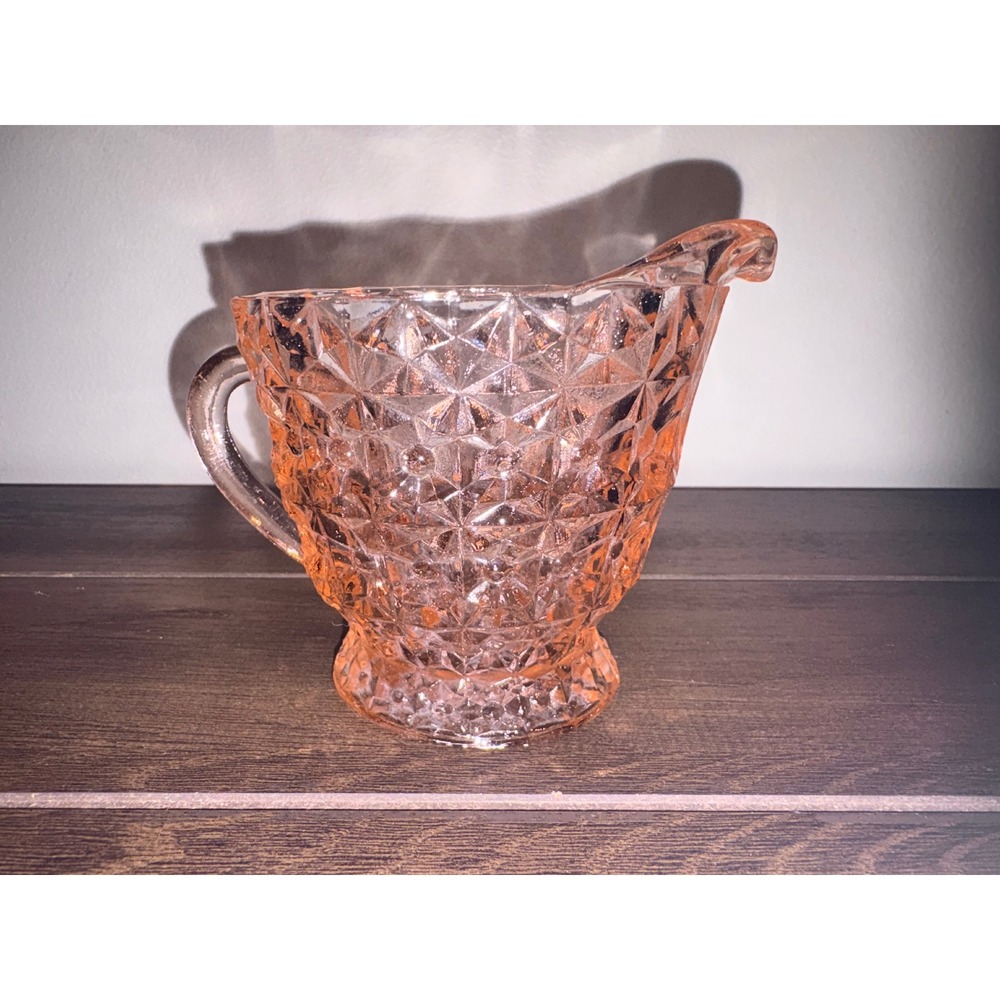 Vintage Pink Depression Glass Creamer Diamond Point Geometric Pattern Pitcher